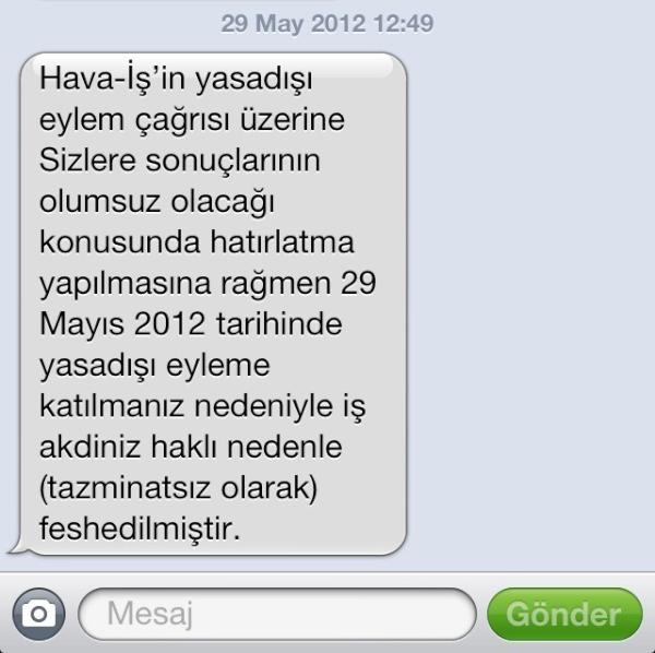 sms ile işten kovulmak